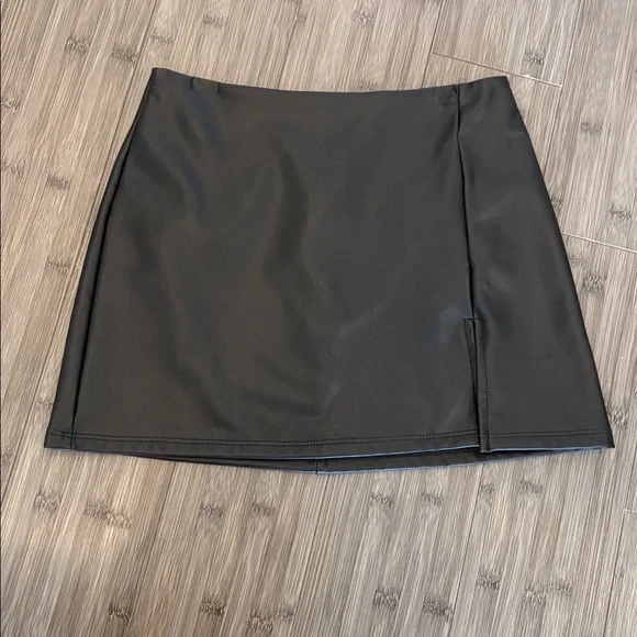 Altar'd State Black Leather mini skirt with slit - Picture 2 of 6